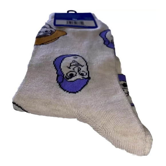 Toy Story Buzz Lightyear & Woody Crew Socks 1 Pair Men's 6-12 Off White w/ Faces - Picture 9 of 10